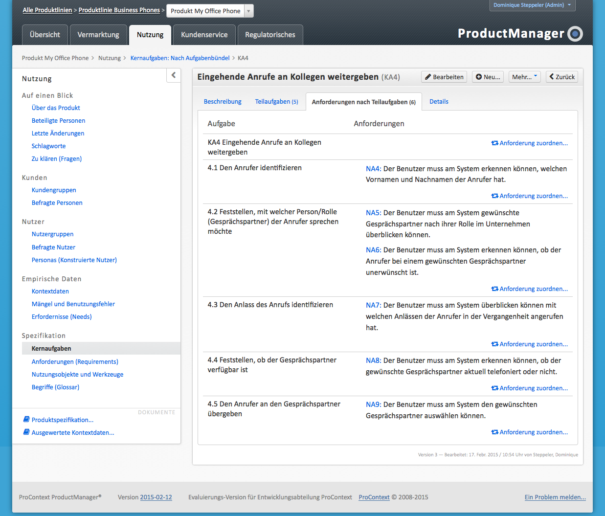 Abbildung: ProductManager – Aufgabenmodell mit zugeordneten Anforderungen, © ProContext Consulting GmbH