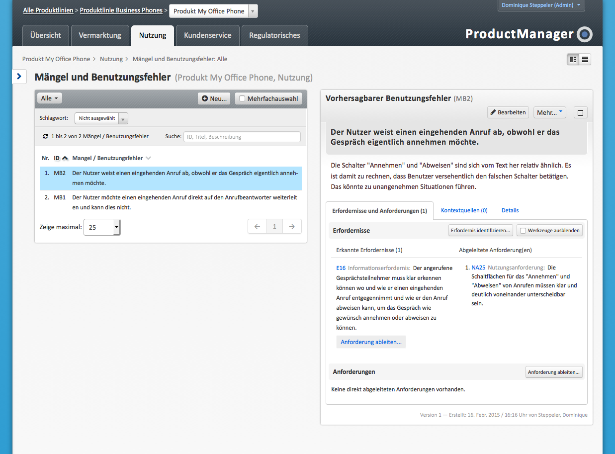 Abbildung: ProductManager – Mängel und Benutzungsfehler managen, © ProContext Consulting GmbH